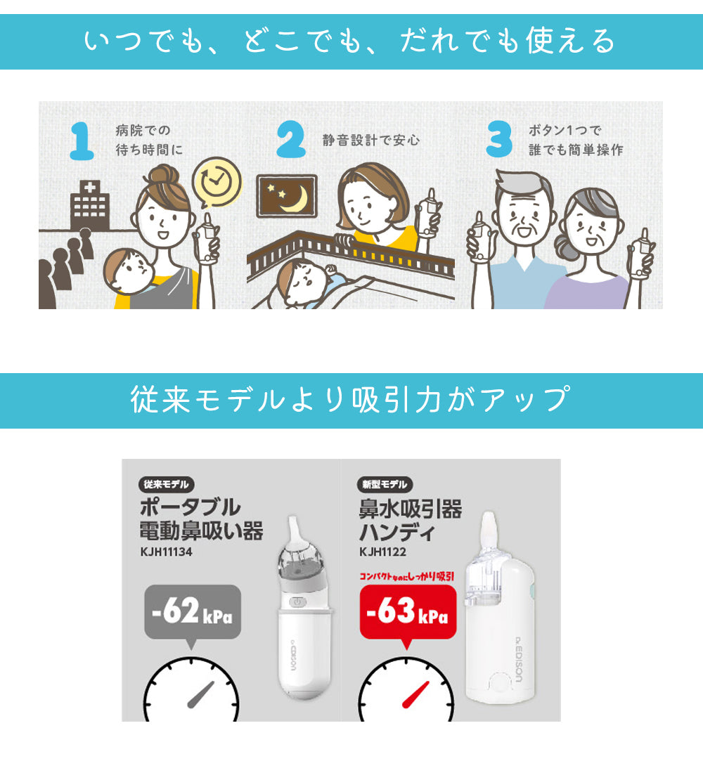 EDISON 電動 鼻水 吸引器 鼻吸い器 新生児 赤ちゃん ベビー 子供