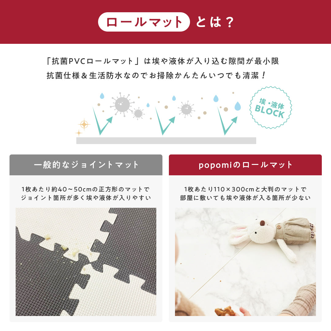 PVC ロールマット プレイマット 110×300cm フリーカット 床暖房対応 ジョイントマット popomi