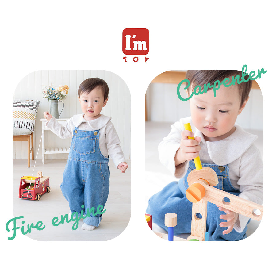 木製 アクティブ消防車 知育玩具 プルカー 木のおもちゃ 男の子 プレゼント