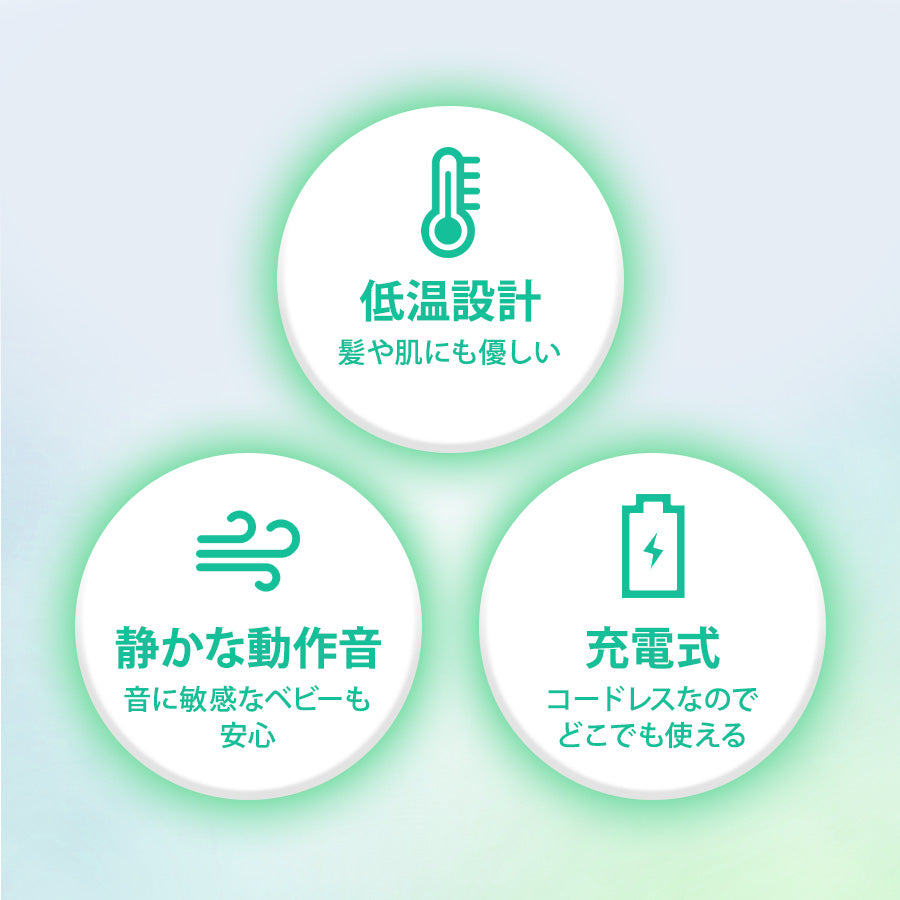 EDIMOTTO コードレスドライヤー ベビー用 充電式 静音設計 低温 軽量 コンパクト