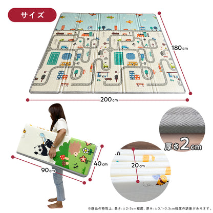 プレイマット シームレス 赤ちゃん 180 200 道路 床暖房対応 大判 折りたたみ 厚手 防水 ベビー ベビーマット キッズマット フロアマット リバーシブル キッズ  プラレール ミニカー コンパクト カラフル 屋外 出産祝い 可愛い 北欧 おしゃれ popomi